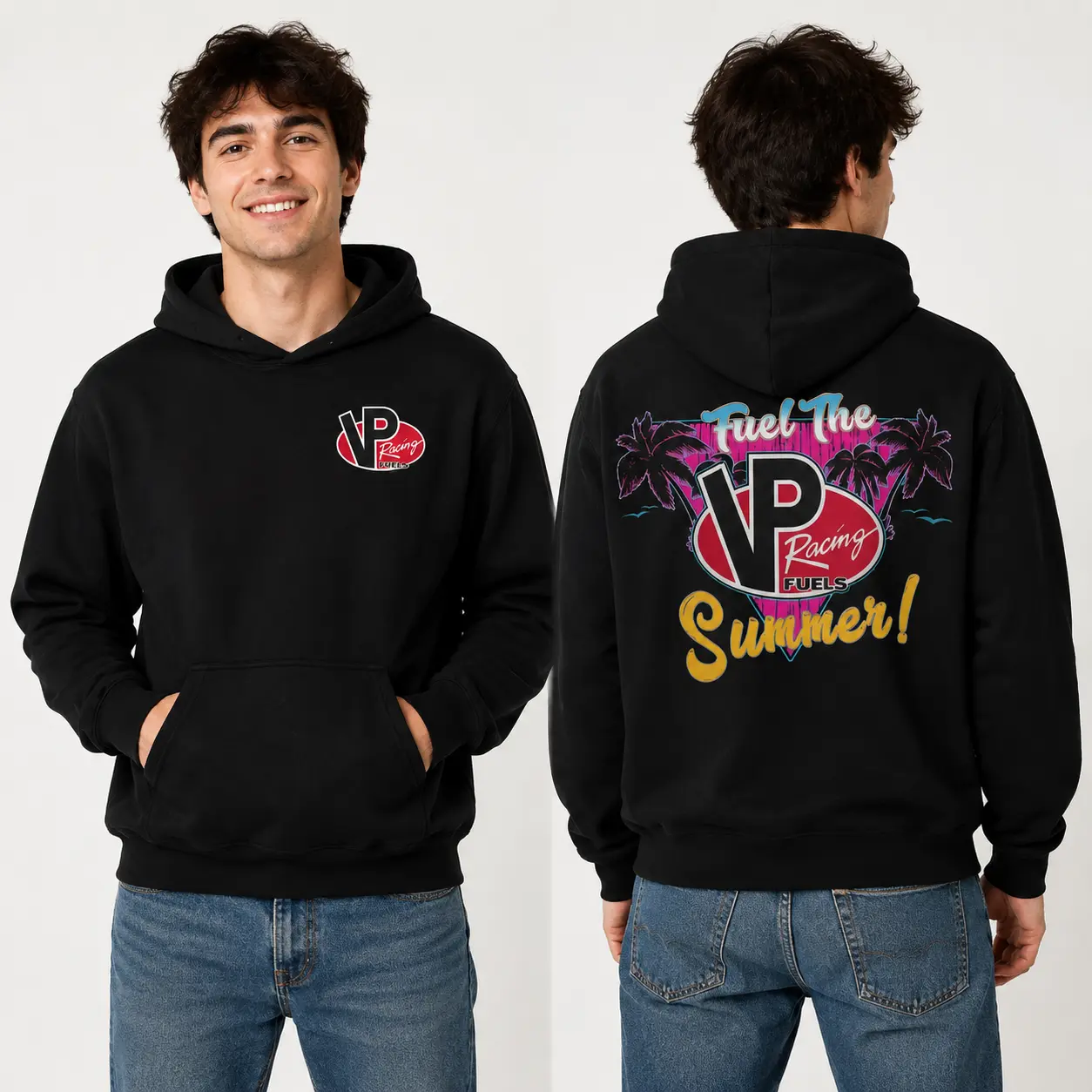 Women's Cotton Round Neck Hoodie - Unisex VP Racing Fuel Vintage Hot Rod Muscle Car Graphic Top, Summer Old School Wear for Car Enthusiasts