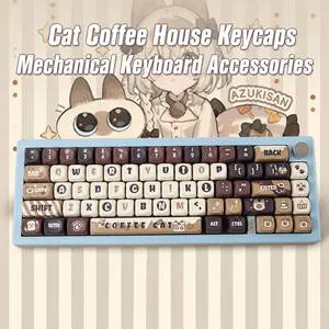 Cat Coffee House Cute PBT Keycap Set - 132 Keys, MOA Profile, 5-Sided Dye-Sublimation, Compatible with Mechanical Keyboards, Computer Peripheral Accessory for Esports Gaming, Desktop Modification gaming keyboard