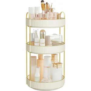 3-Tier Rotating Makeup Organizer – Customizable Lazy Susan Vanity & Skincare Countertop Storage (Cloud White)