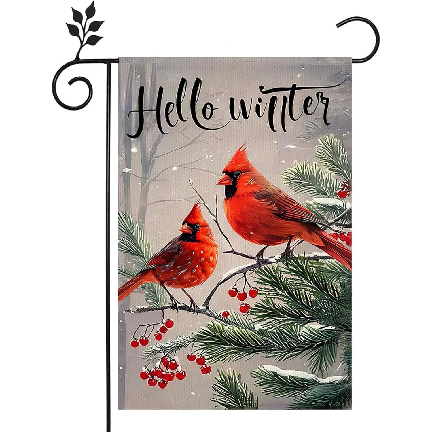 Winter Cardinal Bird Garden Flag 12x18 Double Sided Christmas Banners for Outside Trees Snow Christmas Holiday Outside Decorations Burlap Yard Flag