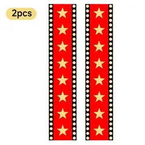2 Packs 13 x 72 Inches Movie Night Table Runner with Gold Star Design, Red Carpet Decoration for Birthday Party Supplies