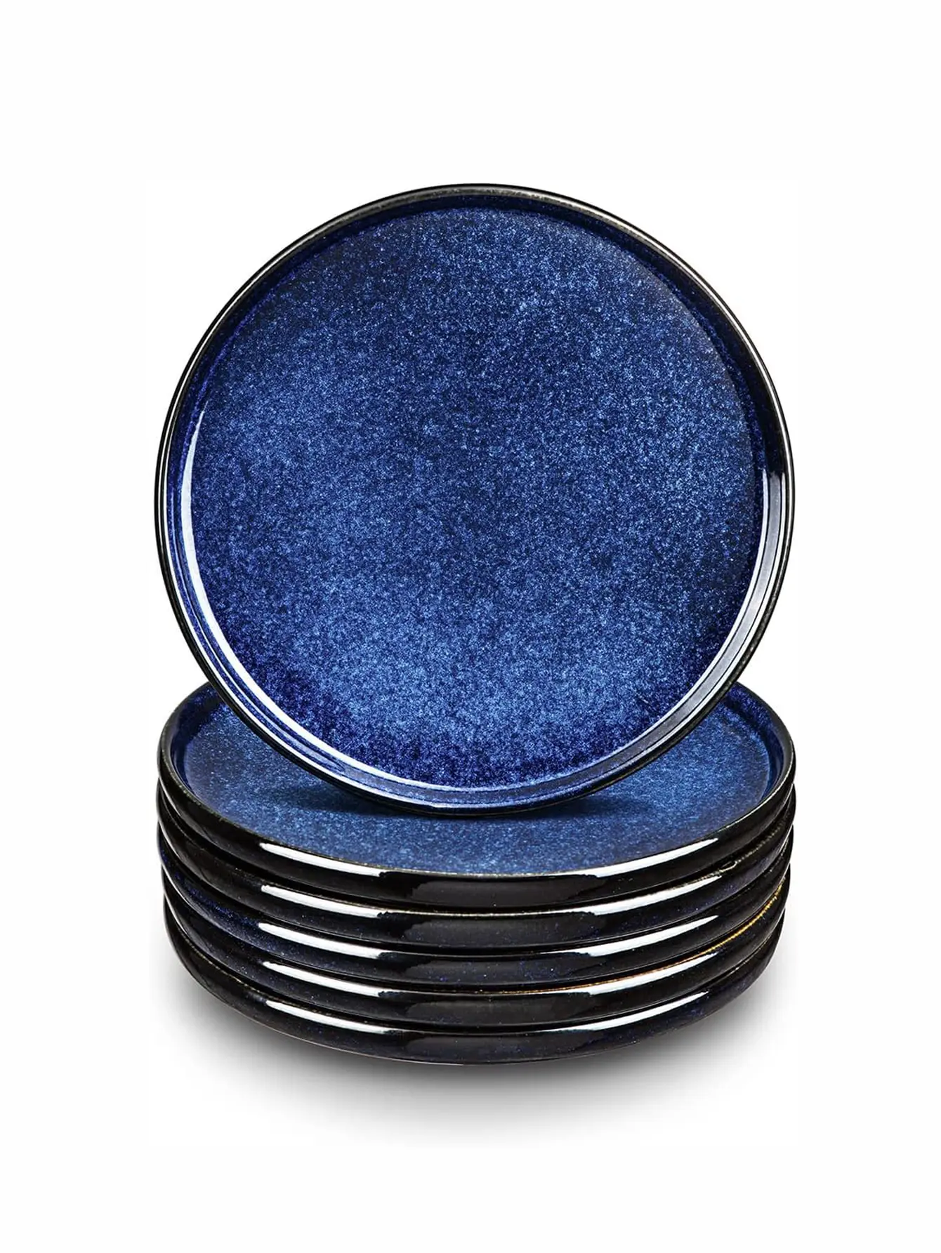 vicrays Ceramic Salad Plates Set - Porcelain 8 Inch Flat Dessert Appetizer Plate for Home Party Lunch Restaurant - Scratch Resistant Microwave Dishwasher and Oven Safe - Set of 6 (Blue)