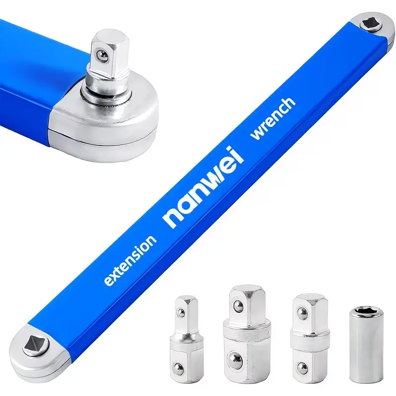 【summerfinds】Nanwei Offset Extension Wrench, Impact Ready Wrench Extender, with 1/2", 1/4" and 3/8" Square Drive Adapters, Universal Extensions Wrench for Tight Place