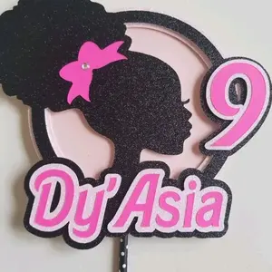 Baby Girl Cake Topper Personalized with Name & Age Pink Glitter Design for Celebrations