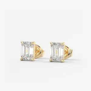Moissanite Earrings for Women Men,4.00 ct Emerald Cut D Color VVS1 Clarity Lab Created Earring 925 Sterling Silver