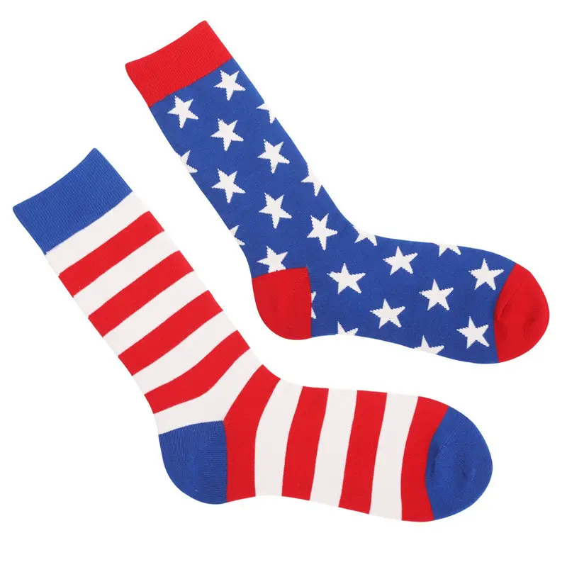 4th of July Patriotic Patriotic Socks - American Flag Stars and Stripes Mismatched Crew Socks for Men & Women, Independence Day Gift