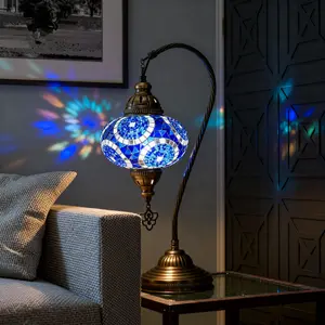 Mozaist Turkish Mosaic Swan Neck Table Lamp with Bulb Included Blue Elegant Design for Living Rooms Bedrooms or Offices