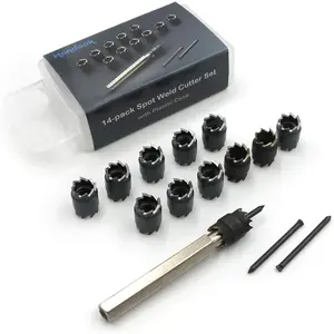 14-Pack Drill Bit Tool, 3/8 Inch Hole Cutter for Auto Body Work, Sheet Metal Punch Remover & Panel Separator, Power Drill Attachment for Welding Spot Removal, Heavy Duty Steel Construction hand tool