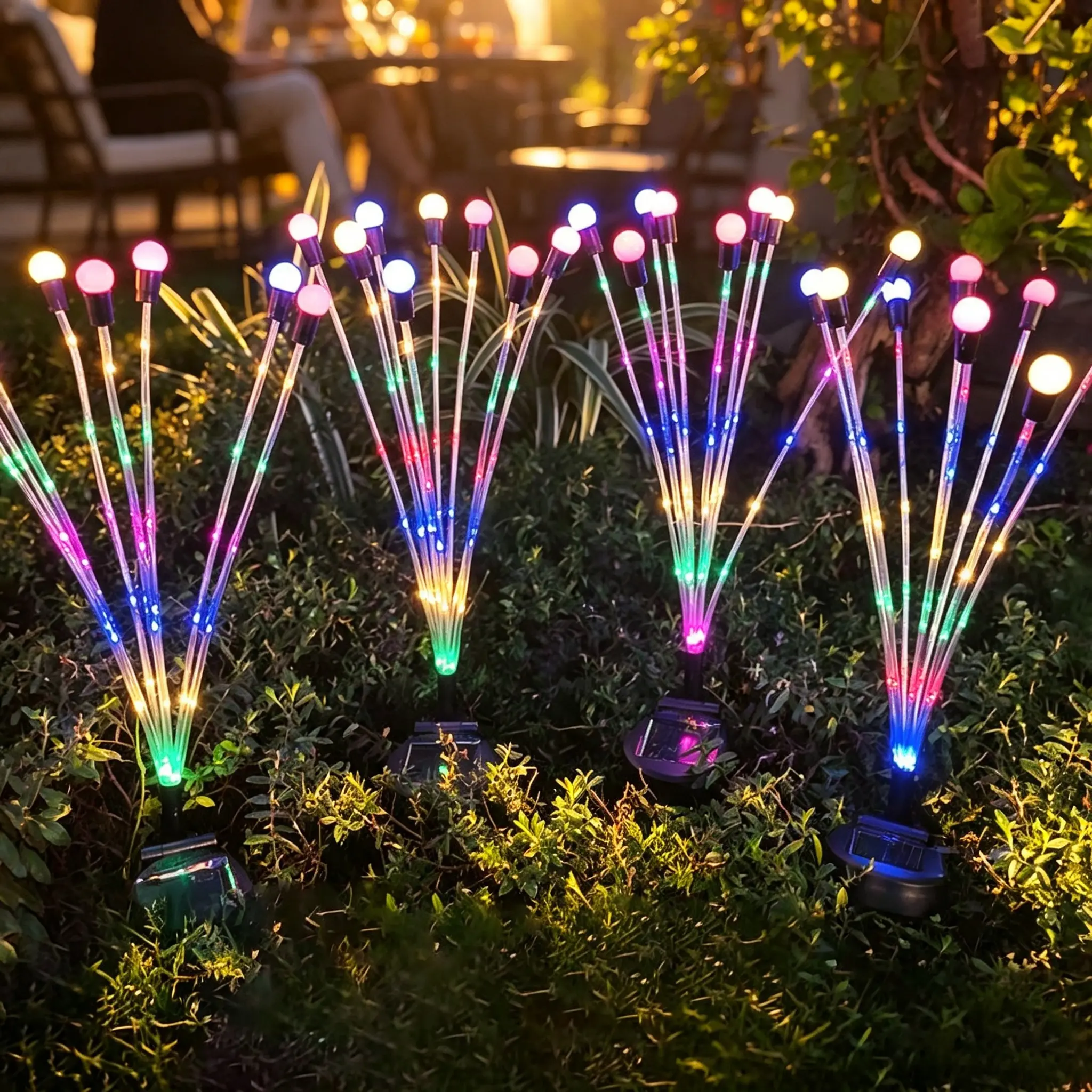 Outdoor Solar Lights (Pack of 2, 16 LEDs) — Solar Garden Lights, outdoor decor, "Firefly" style patio lights, glowing stems, features highly flexible wire and weighted bulb bases; a unique gift for women or grandmothers, multicolored lights