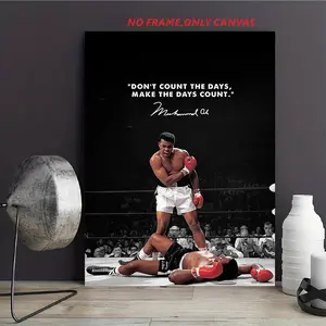 1 piece/set, canvas-printed poster, Wall art featuring inspirational quotes from boxing legends. The gift for sports enthusiasts. Ideal for bedrooms, living rooms, kitchens, dorm hallways, wall decor. Frameless, 2D flat design