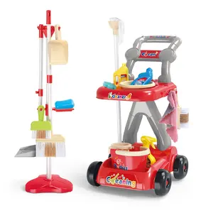 Simulation Cleaning Tool Cart, Multi-Accessories Storage Design, Role Play Vacuuming and Mopping, Early Education Educational Toy