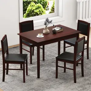 COSTWAY - 5-Piece Dining Set for 4 with Rubber Wood Legs for Small Dining Room-Brown
