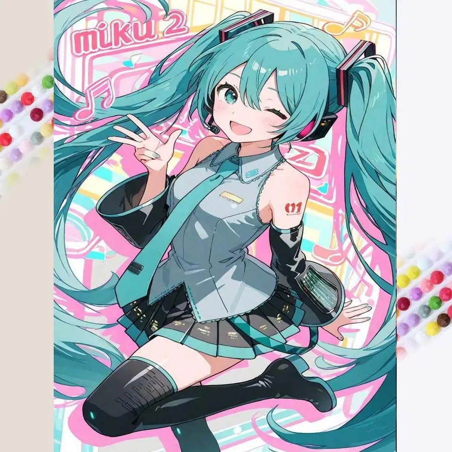 1 DIY diamond painting kit, 5D diamond art set, DIY decoration, Hatsune Miku diamond painting kit with full round diamonds, mosaic, diamond art, DIY art home decor, Anime Design, suitable for Christmas, Diy Craft Supplies, Handicraft