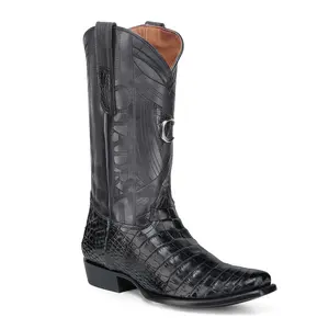 CUADRA BOOTS ALLIGATOR LOMO BELLY NEGRO SKIN SEMI SQUARE TOE CC269