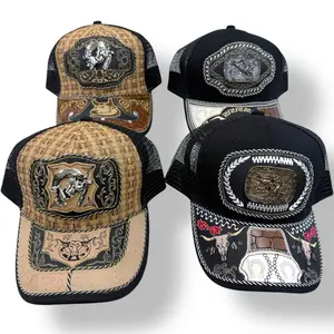 Gorra de Toros Vaquera Charra Jaripeo Cachucha artesanal con malla ajustable Vaquero Bull Trucker Hat Western Style