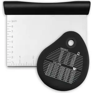 Chef Dough Bench Scraper for Baking with Markings - Stainless Steel Kitchen Dough Cutter Tool with Bowl Pastry Scraper for Pizza, Bread, Pastries - Bench Knife - Dishwasher Safe - Black Metal Pasta