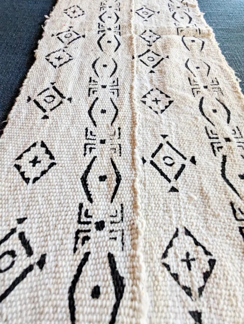 White Black Mud Cloth Table Runner/Scarf Ornate Pattern