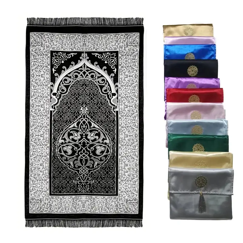 3Pcs/Set Prayer Rug+ Prayer Beads +Bag Islamic Muslim Tassel Tapestry Ramadan Gifts Portable Travel Prayer Blanket Mat