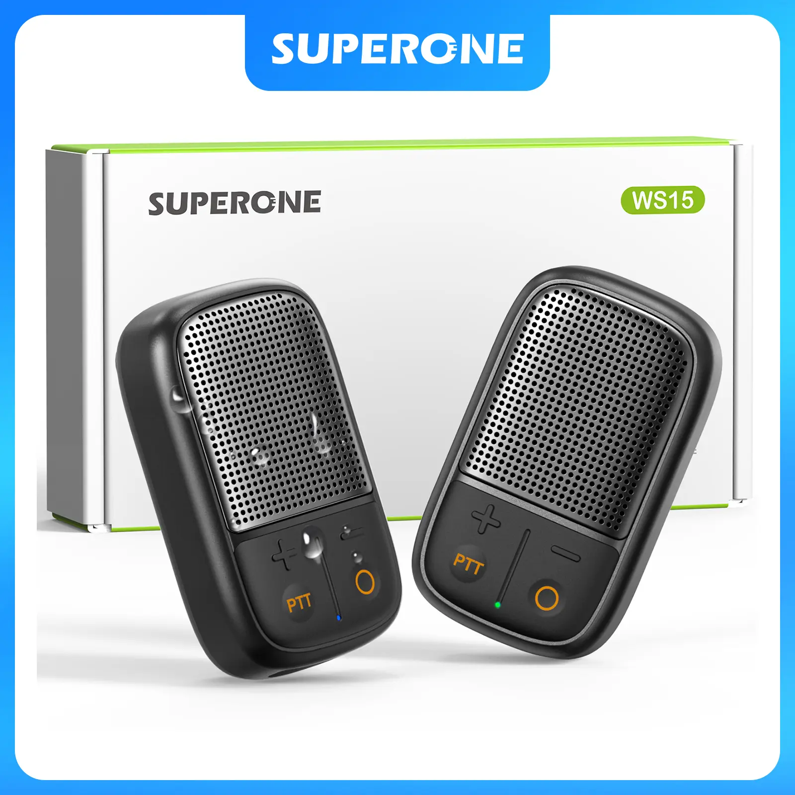 SUPERONE 2-Pack Bluetooth Portable Speakers, Clip-On Wearable with Free Unlimited Walkie-Talkie Function, 30H Playtime, IPX7 Waterproof/Dustproof, TWS Pairing, USB-C, Hands-Free Music/Calls for Outdoor Camping, Cycling