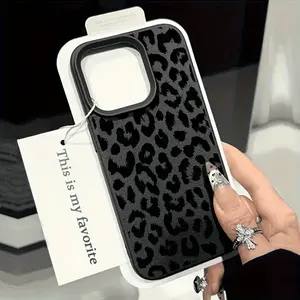 Phone Case: 1 Black Leopard Print Streetwear Brand Pattern Full-Coverage Protective TPU Lychee Texture Phone Case, Suitable for iPhone 17 16 15 14 13 12 11 Pro Max X XS XR 8 7 Plus