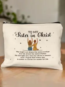 Sisters Tribute Letter Pattern Makeup Bag, Makeup Organizer Pouch, Versatile Zipper Cosmetic Travel Pouch, Perfect Gift for Friends, Teachers and More