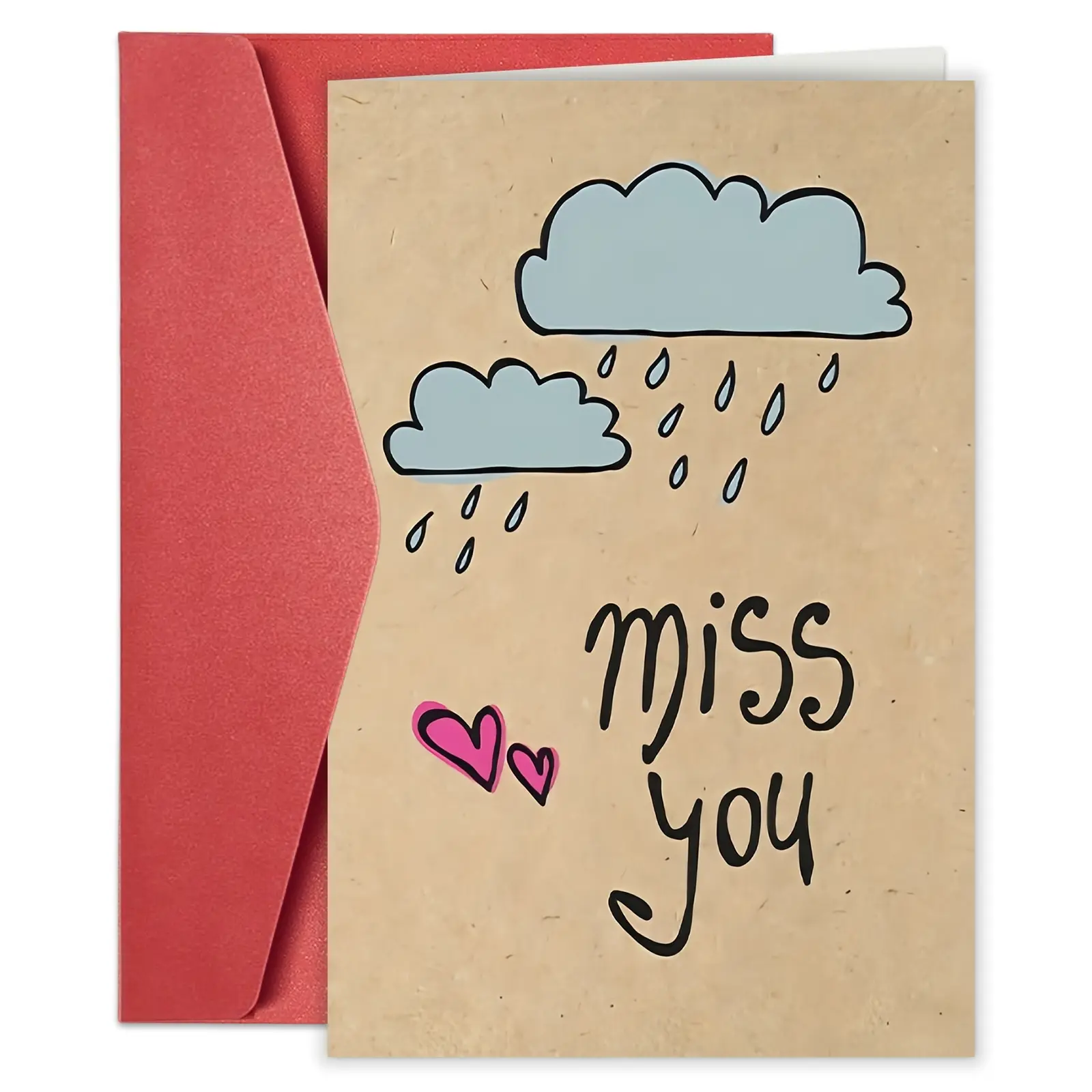 1pc Missing You Card with Envelope, Cute Cloud Heart Design, Sentimental Miss You Message, Birthday Anniversary Long Distance Card