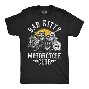 Mens Funny T Shirts Bad Kitty Motorcycle Club Sarcastic Kitten Graphic Novelty Tee for Men Mens Funny T Shirts Cool Vintage Fashion T-Shirt Gift Classic Menswear Sarcastic Apparel for Men Funny Cat Short Sleeve Black -