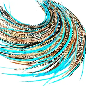 21  & Turquoise Color Hair Extensions - 9"-14" Long - DIY Rooster Kit with 20 -Link Beads -  Real s - Eye-Catching Boho Style