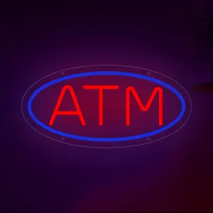 ATM Neon Light Sign - USB-Powered 10-Level Dimmable RGB Multicolor ATM Machine Light with Push-Button Control, Wall/Desk for Home, Game Room, for Cave, Bank-Themed Party Decor