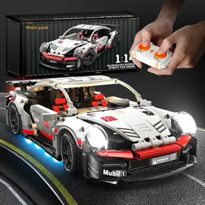 RC 911 Limited Edition 1:14 RC Supercar Block Kit – 1000+ PCS Build w/ Dual Motors & LED Light Effects | 2.4GHz Pro Control + Acrylic Display Case Holiday Gift