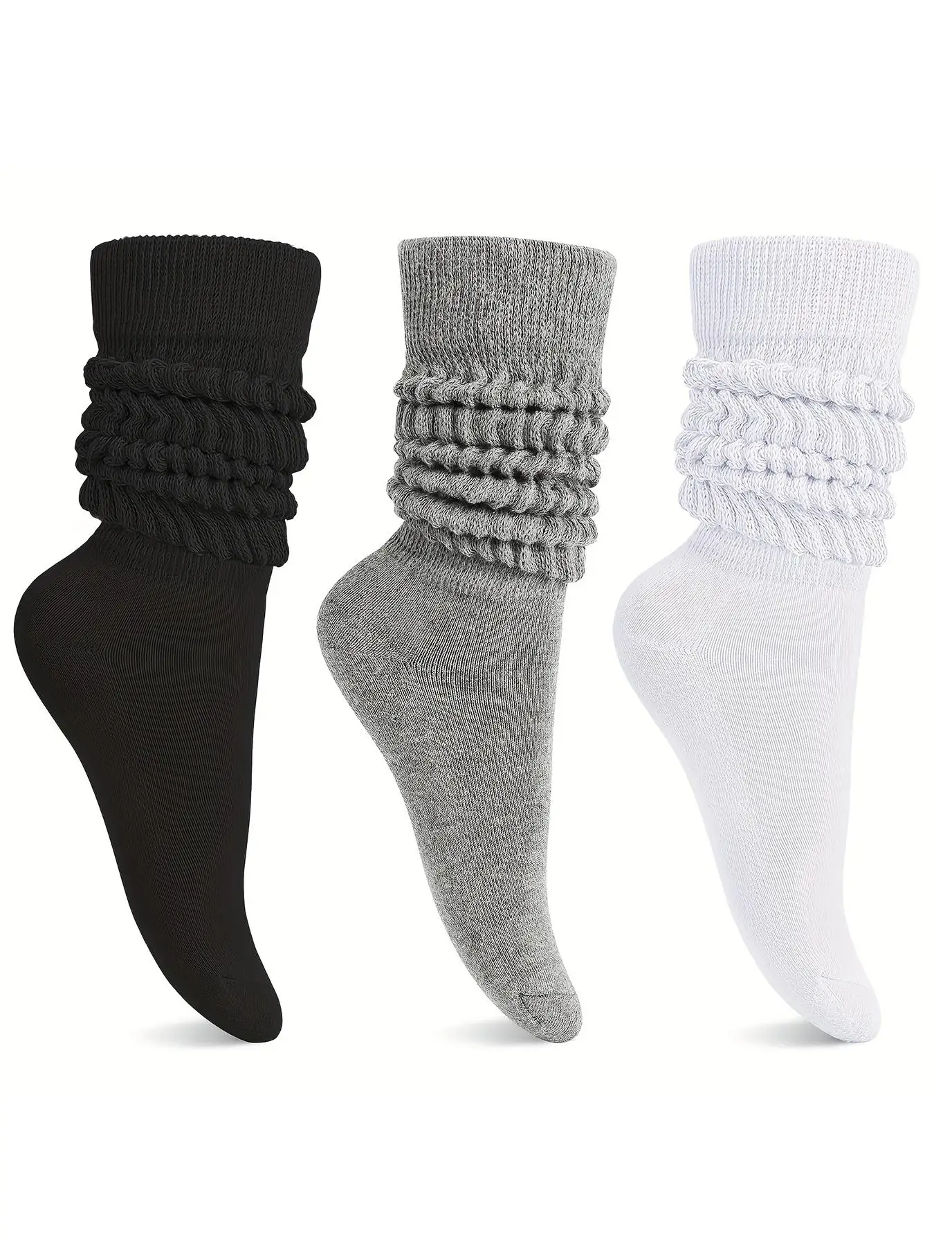 Women's 3 Pairs Solid Thermal Slouch Socks, Fashion Casual Cozy Scrunch Socks for Daily Outdoor Wear, Women Athletic Hosiery for Fall & Winter