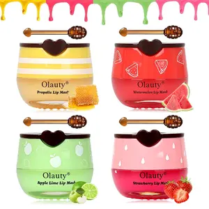 Multi-Piece Honey Pot Lip Mask Set – Fruity Flavors: Honey, Strawberry, Watermelon & Apple Lime – Moisturizing Overnight Lip Care for Dry Lips