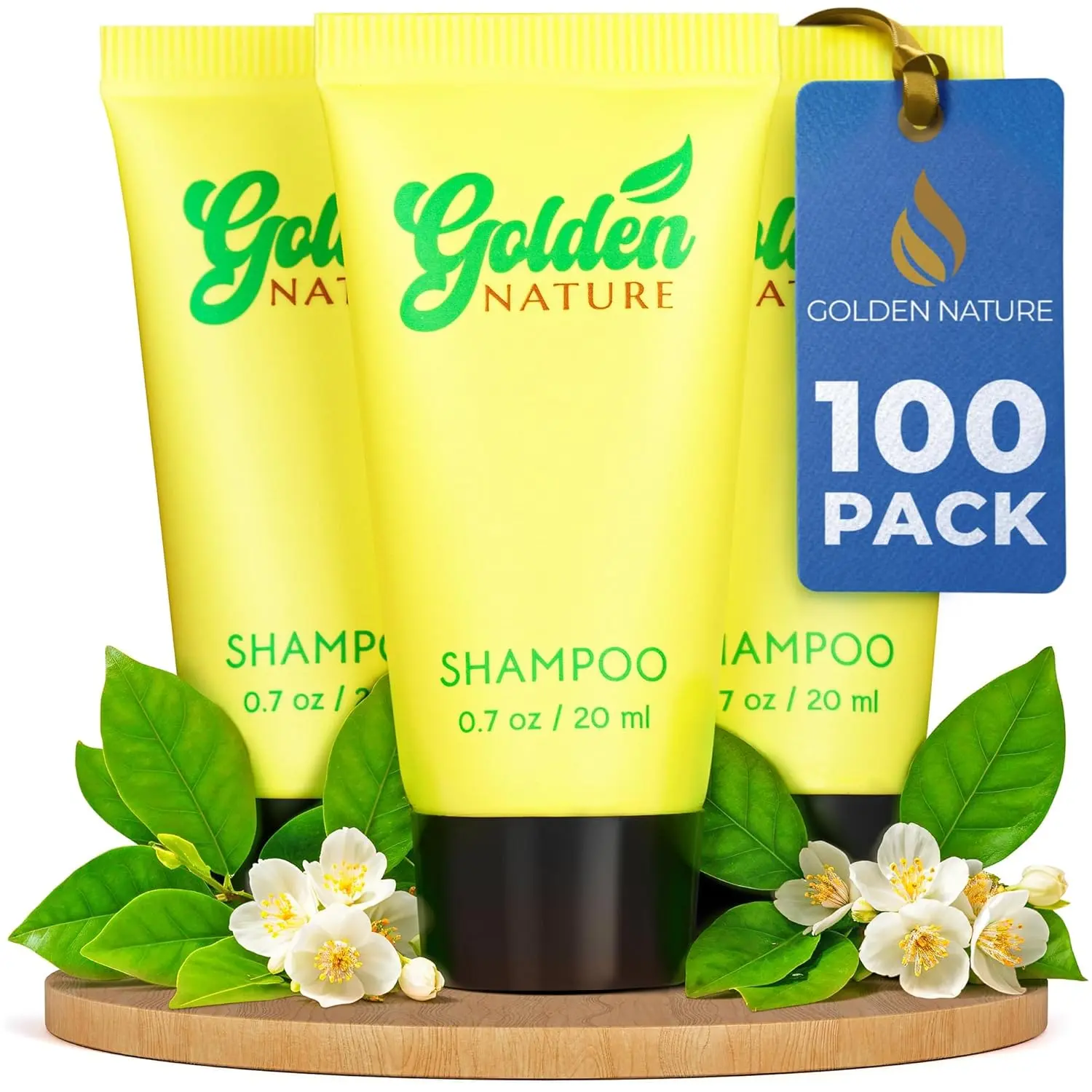 Golden Nature Moisturizing Shampoo with Jasmine Fragrance, Bulk Travel Size for Hotels, Cruelty-Free & Vegan, TSA Approved, 100 Bottles, 0.7 fl oz