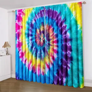 Rainbow Swirl Pattern Curtain, 2 Counts Colorful Window Curtain, Door Curtain for Home Bedroom Office Kitchen Living Room Study Room