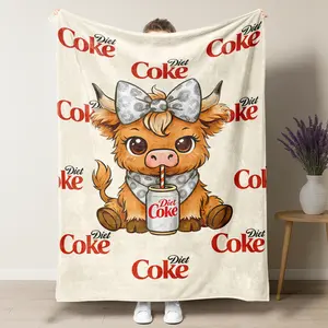 Diet Coke Highland Cow Cartoon Cute Pattern Blanket, Diet Coke Soft Warm Throw Blanket, Warm Nap Blanket for Home Office Travel Camping,Best Christmas Gifts