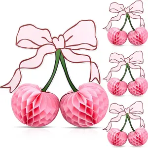 4 Piece Cherry Honeycomb Hanging Decorations, Hanging Ball Design, Realistic Fruit Honeycomb Ornaments, Cherry Theme Party Props, Model Xinghao