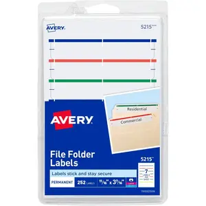 File Folder Labels on 4" x 6" Sheets, Easy Peel, Assorted, Print & Handwrite, 2/3" x 3-7/16", 252 Labels