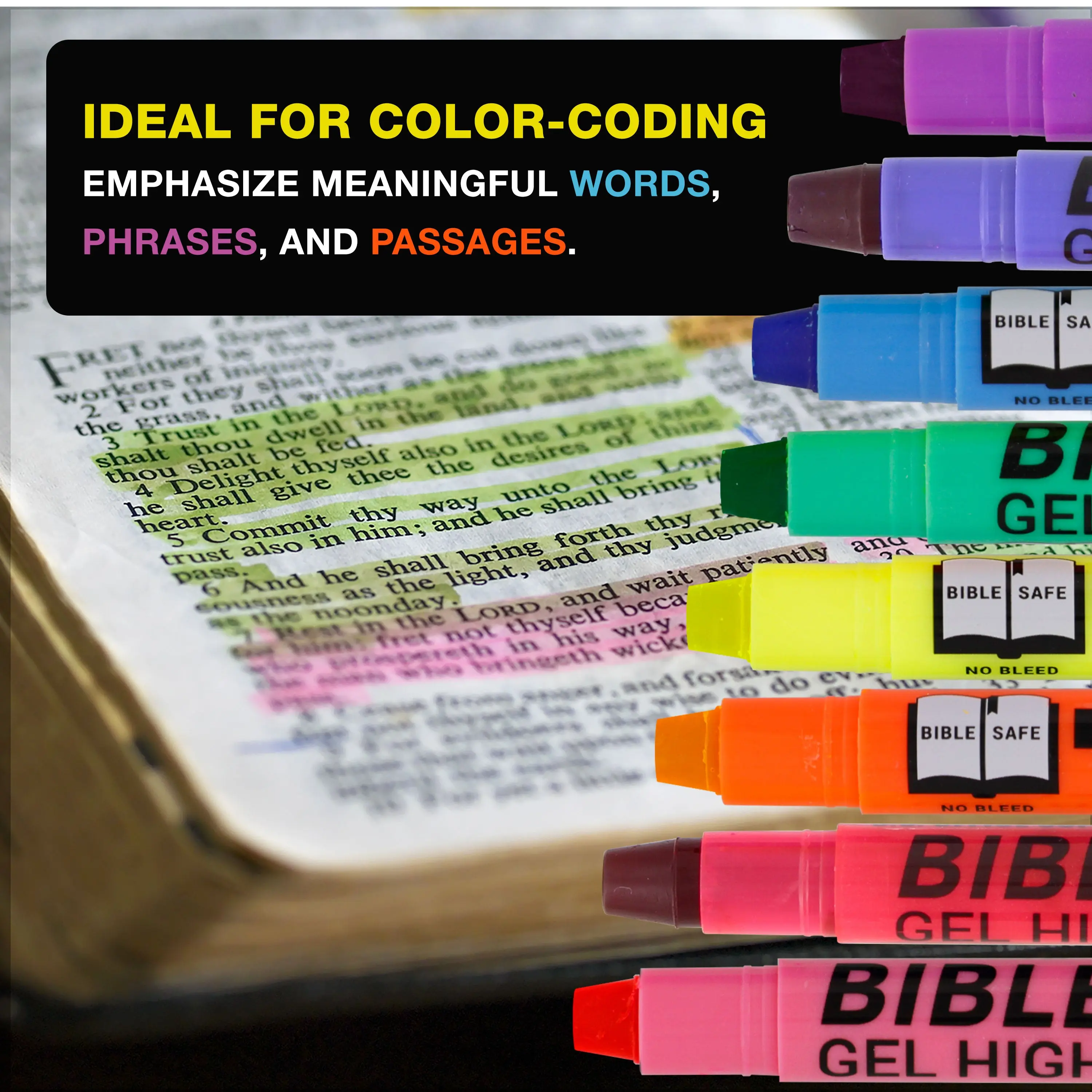 U.S. Office Supply Bible Safe Highlighter Set of 16, 2 Sets of 8 Bright Flouresent Colors, Dry Bible Highlighters No Bleed, Fade or Smear, Safe Gel Markers, Accessories, Study Guide