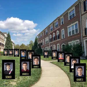 14 count Graduation Yard Sign K-12 Photo Display Yard Sign with Stakes 12" x 18" Class of 2026 School  Pictures Frames Lawn Decoration for Graduation Party Decor(Solid Color,Black)
