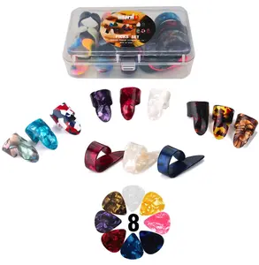 Thumb Finger Picks Plectrum With Plastic Picks Case, 1 Dozen (3 Pairs) SUNLP Celluloid Guitar thumb finger picks Mandolin Banjo thumb finger picks and Free 8pcs 0.46mm Guitar Picks (Mix Color)