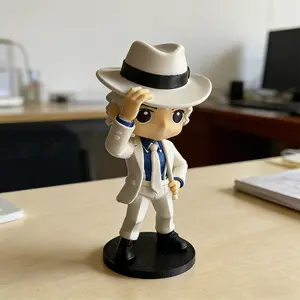 MJ Moonwalk Figurine Desktop Ornament - Collectible Figure with Hat and Suit