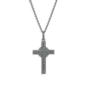 Sterling Silver Providence Cross Pendant Necklace, Handmade Die-Struck Religious Jewelry, 42mm x 28mm, Optional 18" Chain