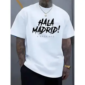 Men'S "Hala Madrid!" Graphic T-Shirt - Soft, Comfortable Polyester Crew Neck, Casual Short Sleeve Tee for Summer & Spring, Lightweight & Breathable Design, Perfect for Sports or Casual Attire, Sports Casual Wear |   Bold Letter Print |   Comfortable Fit