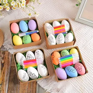 Set of 6 Easter Egg Painting Kits, different Styles, Includes 6 Plastic Eggs & 6 Crayons, Ideal for Family Crafts, Outdoor Events, Easter Gifts，party,gift