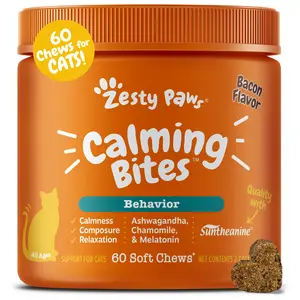 Zesty Paws Calming Bites for Cats, Cat Composure & Relaxation Chews, Relief Soft Chew Pet Treats for Everyday Stress Support - 60 Chews Supplements
