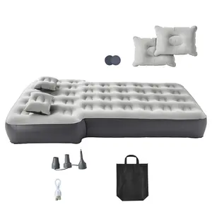 Car Air Mattress, Fits Toyota 4runner, Jeep Wrangler, Inflatable Car Camping Mattress, Flocking Thickened Blow Up Travel Beds, Durable Portable Sleeping Pad with Built in Pump, 2 Pillows, Gray