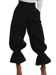 Women's Fashion High Waist Pleated Pocket Pants, Spring & Fall Leaf Edge Solid Color Trousers, Stylish and Comfortable Daily Wear Everyday Leg
