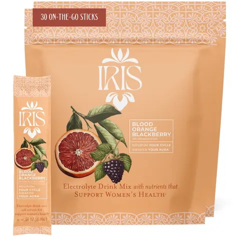 IRIS BloodOrange Blackberry Hormone Health Electrolyte Drink Mix - 30 On-The-Go Sticks for PCOS Support & Ovarian Function with 40:1 Myo & D-Chiro Inositol, Magnesium, Prebiotic Fiber