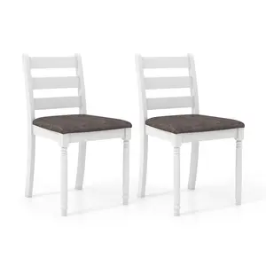 COSTWAY - Set of 2 Rubber Wood Dining Chairs with Upholstered Seat-White