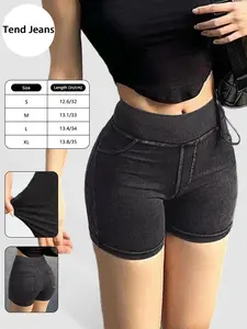 GILIPUR High Waist Stretch Denim Jean Shorts, Women's Black Slim Fit Yoga Shorts, Casual Summer Biker Shorts